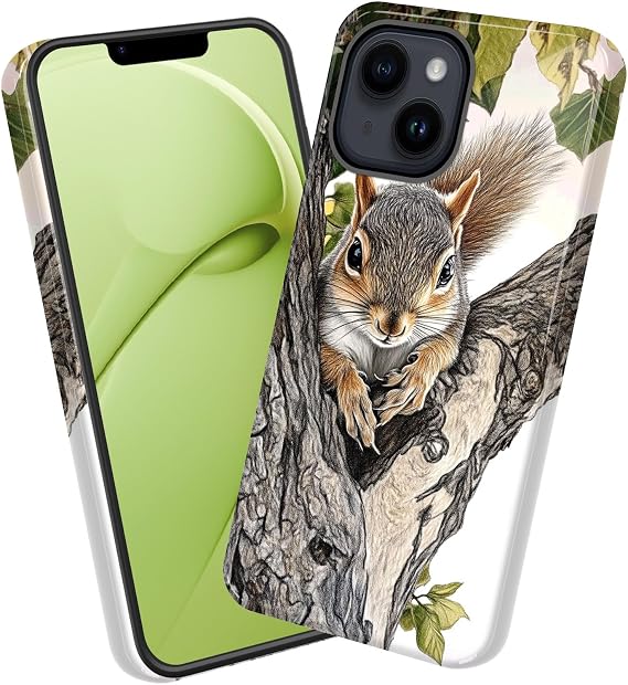 for iPhone 14 Case,Heavy Duty Dual Layer Hard PC & Soft Silicone Rugged Bumper Shockproof Protective Case for iPhone 14,Squirrel on Tree Branch