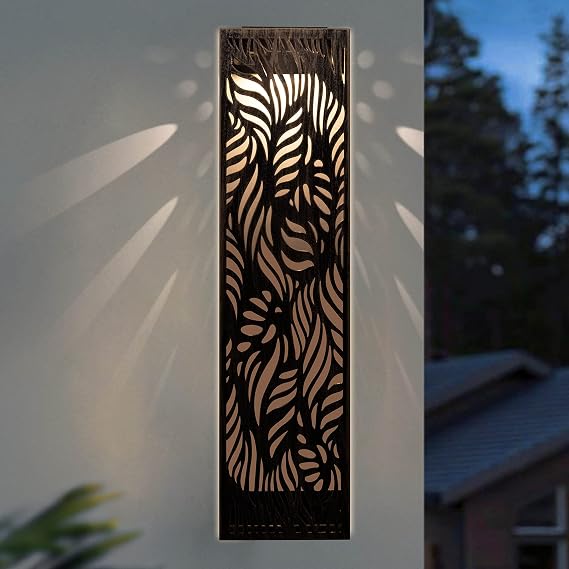 pearlstar Solar Metal Filigree Wall Art Panel with Leaf Pattern, 17.2"4.2", for Front Porch Decor(Small Size)