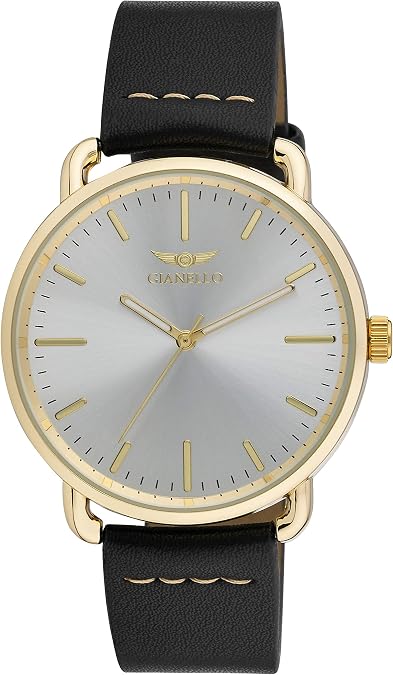 Gianello Men's 40mm 'East Side' Minimalistic Whipstitch Strap Watch (GNL7752) (Gold)