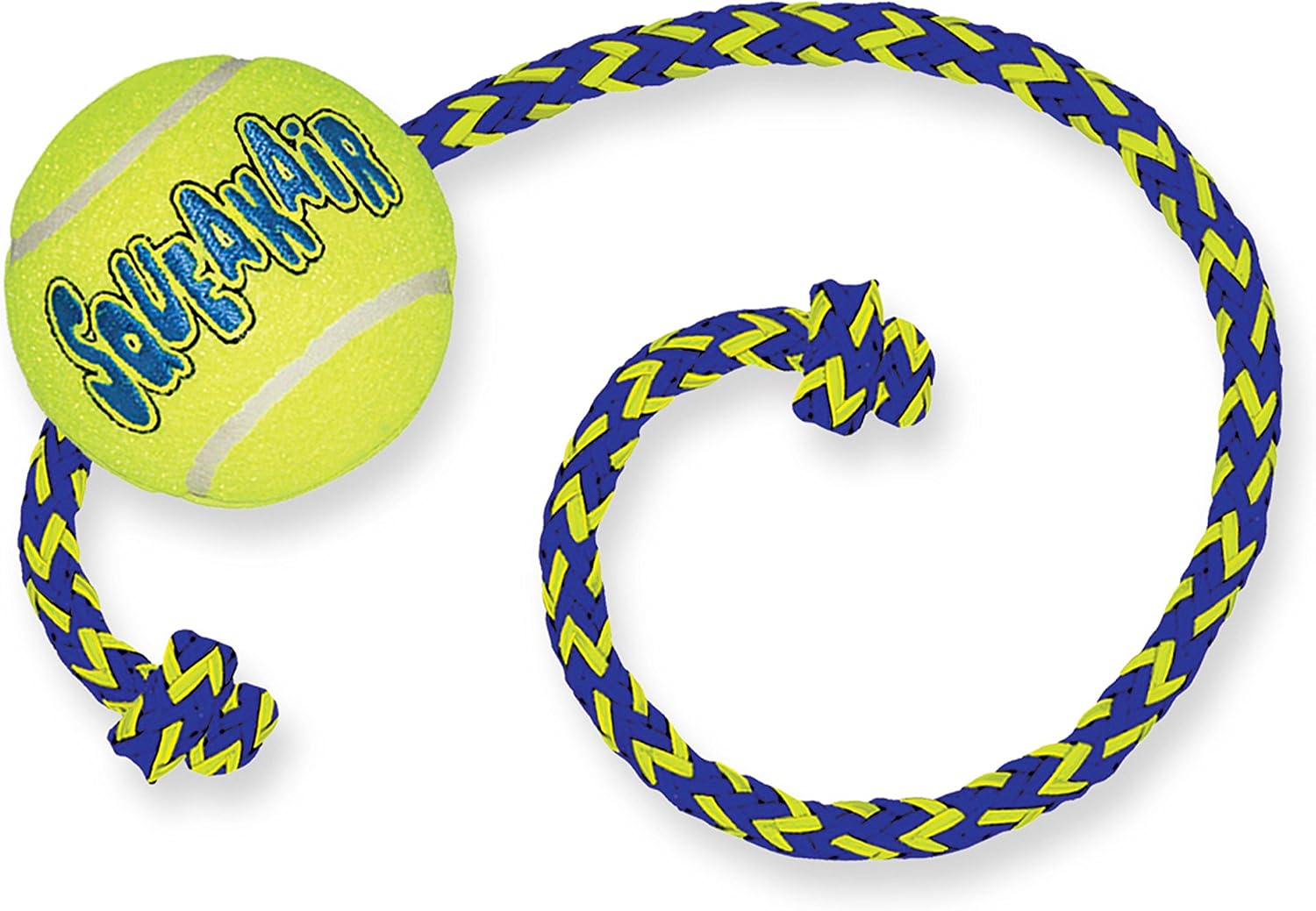 KONG - Squeakair Ball with Rope - Dog Toy Premium Squeak Tennis Balls, Gentle on Teeth - For Medium Dogs
