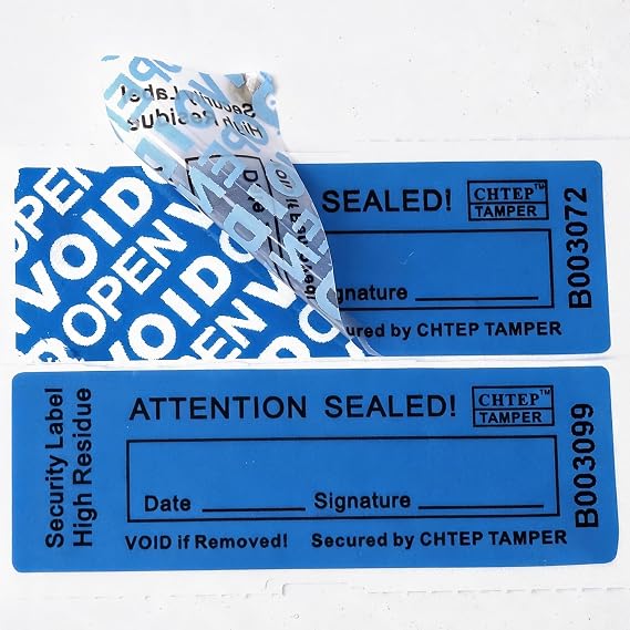 ChtepTamper Tamper-Evident Security Labels, Blue, 0.8x2.4 inches | 100 Pieces Total Transfer, Serial Number, Goods Shipping, Privacy Protection