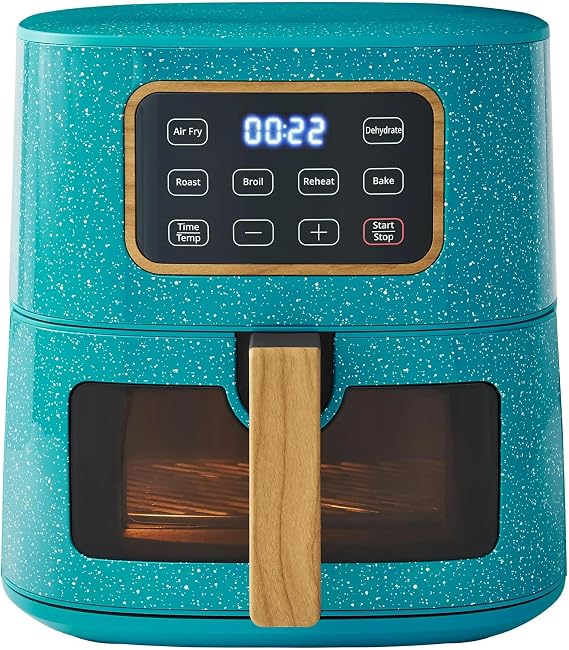 The Pioneers Woman 5.8 qt Digital Air Fryer, 1500W Power, 6 Preset Modes, Family-Sized Non-Stick Basket, Dishwasher Safe, Energy-Efficient, Compact Stainless Steel Design, Healthy Cooking Option