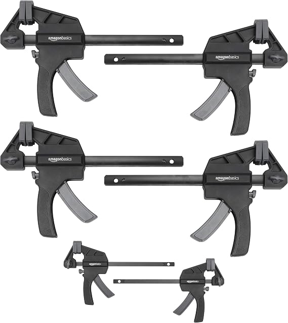 Amazon Basics 6 Pcs Bar Clamps: 2 Pack of 4 Inch and 4 Pack of 6 Inch, Black/Grey