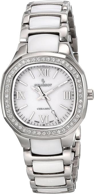 Peugeot Women Swiss Ceramic Crystal Watch with Crystal Bezel