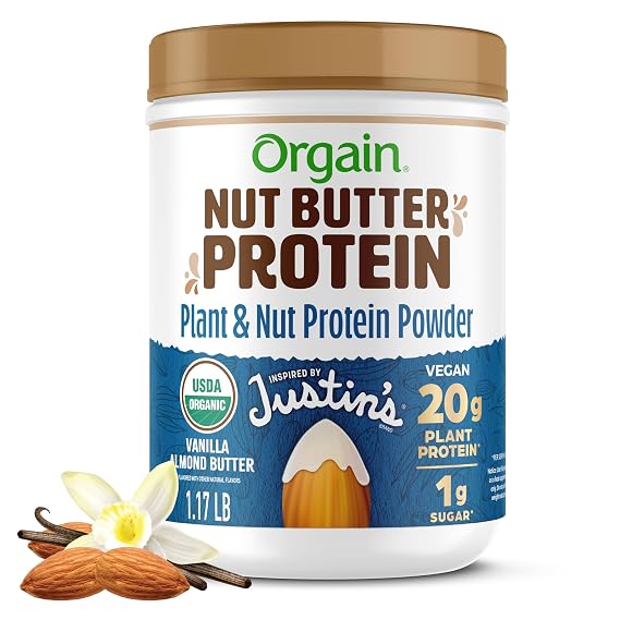 Orgain X Justin's 20g Protein Powder, Vanilla Almond Butter, 1.17lb