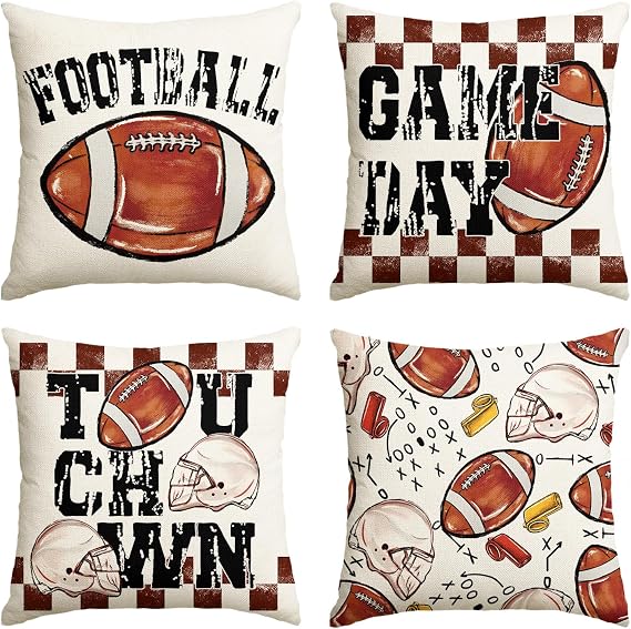 AVOIN colorlife Football Game Day White Pillow Covers 18x18 Inch Set of 4