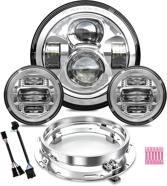 New 7 Inch Motorcycle LED light 4.5" Fog Passing Lights, DOT Kit Compatible with Harley Davidson Road King Electra Glide Ultra Classic Heritage Softail Fat Boy Street Glide, Chrome