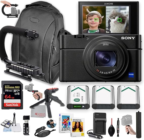 Sony Cyber-Shot DSC-RX100 VII Digital Camera, 64GB Extreme Speed, U-Grip, Tripod, Case, Software, More Pro Bundle (24pc)