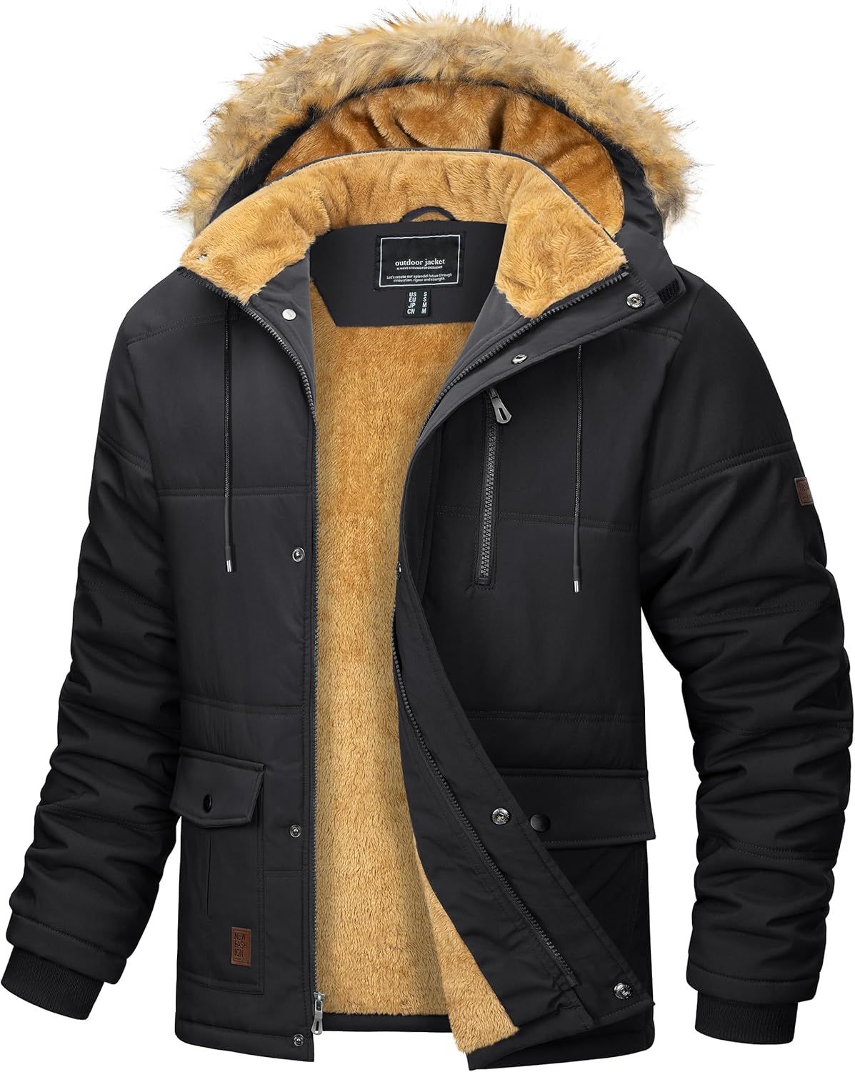 magcomsen mens winter parka jacket windproof outdoor warm fleece jacket leisure transition jacket water-repellent lined hiking jacket thickened work jacket with removable hood