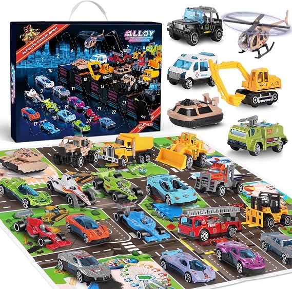 Christmas Advent Calendars Kids 24pcs Play Vehicles for Boys Christmas 24 Days Gifts Christmas Countdown Calendar for 3 4 5 6 7 8 9 10 11 12 Kids Boys Girls