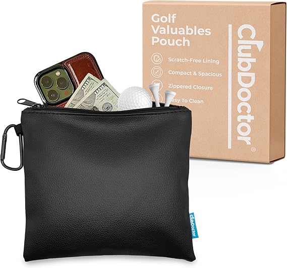 Club Doctor - Golf Valuables Pouch Premium Zippered Golf Accessories Bag with Metal Carabiner, Compact & Durable Organizer for Tees, Balls, Divot Tools, and Valuables
