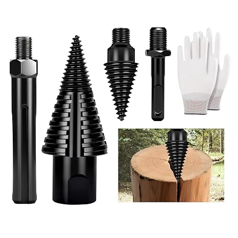 Premium Firewood Log Splitter Drill Bit Set with Detachable Design, 50mm Heavy Duty Wood Splitting Screw Cone - 2 replaceable drill bits & Handles for Electric Drill, Kindling Splitter - 6PCS