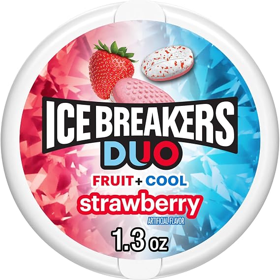 ICE BREAKERS Duo Fruit Plus Cool Strawberry Flavored Sugar Free Mints Puck, 1.3 oz