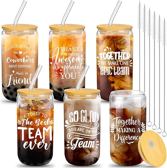 6 Set Employee Appreciation Gifts Glass Cups, Inspirational Style