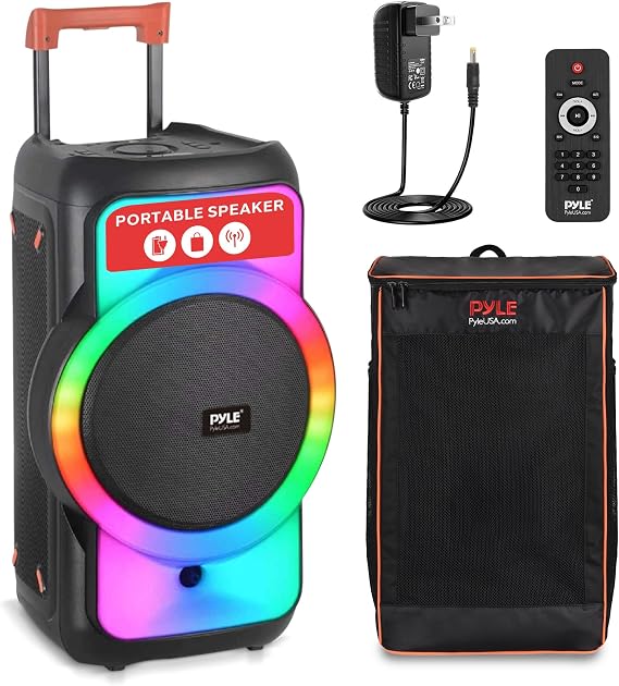 Pyle Bluetooth Party Speaker, 160W Bluetooth Party Box Speaker with True Wireless Stereo System, Powerful Bass and Clear Treble, Carry Bag, Tripod, TWS, FM Radio, USB, AUX and Mic Inputs, 15x12x24