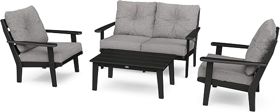 POLYWOOD Lakeside Deep Seating Set, Black/Grey Mist