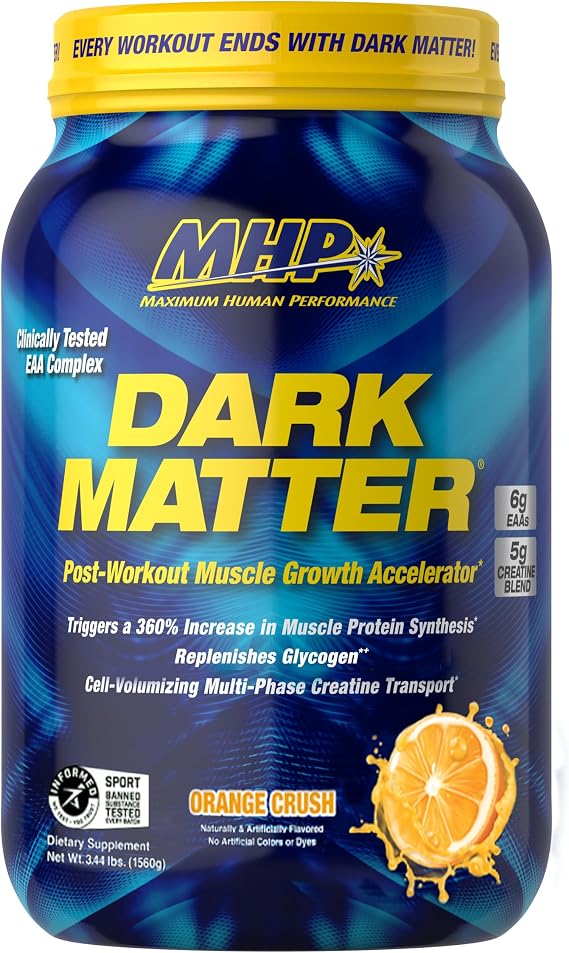 MHP Dark Matter Post-Workout Recovery Formula Creatine Orange Crush 20 Serv | All-In -One Post Workout, Creatine, Waxy Maize Carbohydrate, 6g EAAs | Muscle Buildng & Recovery Accelerator | 55oz