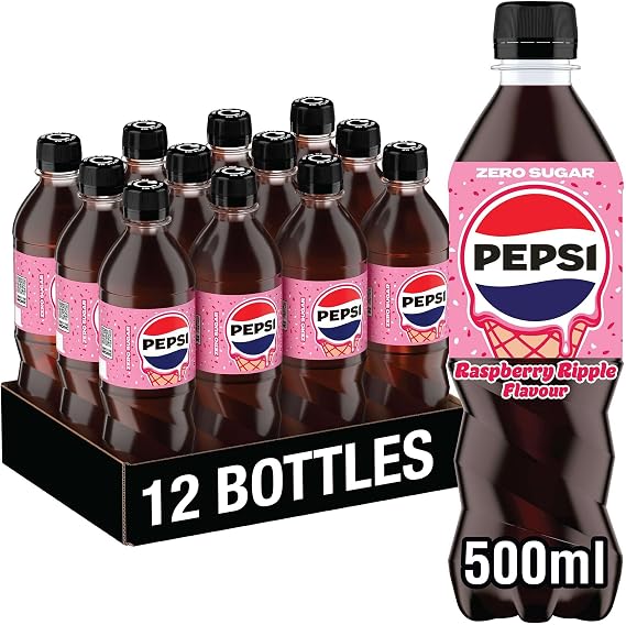Pepsi Zero Sugar Raspberry Ripple Ice Cream Flavour 500ml Bottle (Pack of 12)