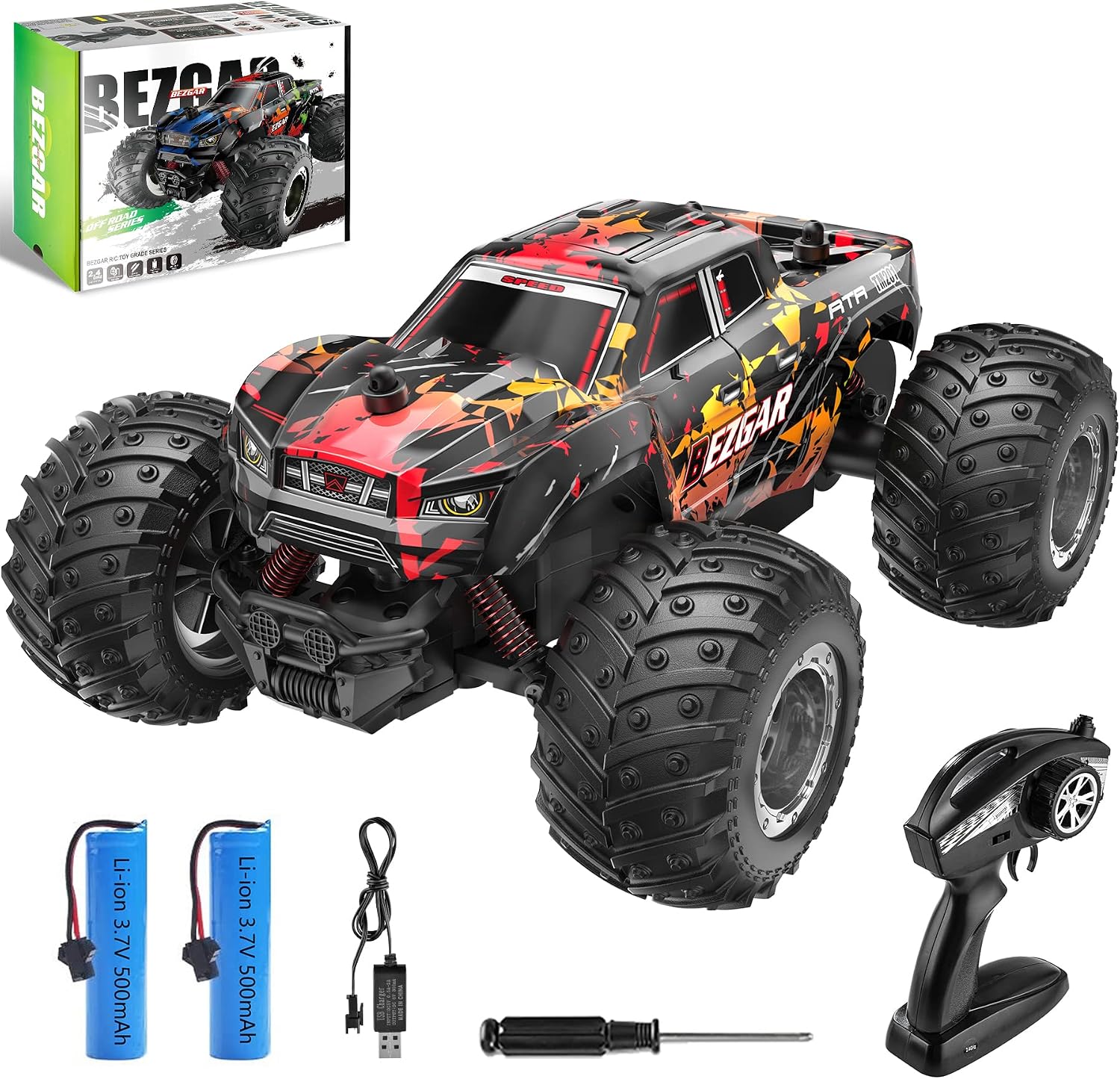 BEZGAR TM201 RC Cars - 1:20 Scale Remote Control Car,2WD Top Speed 15 Kmh Electric Toy Off Road 2.4GHz RC Car Vehicle Truck Crawler with Two Rechargeable Batteries for Boys Kids and Adults