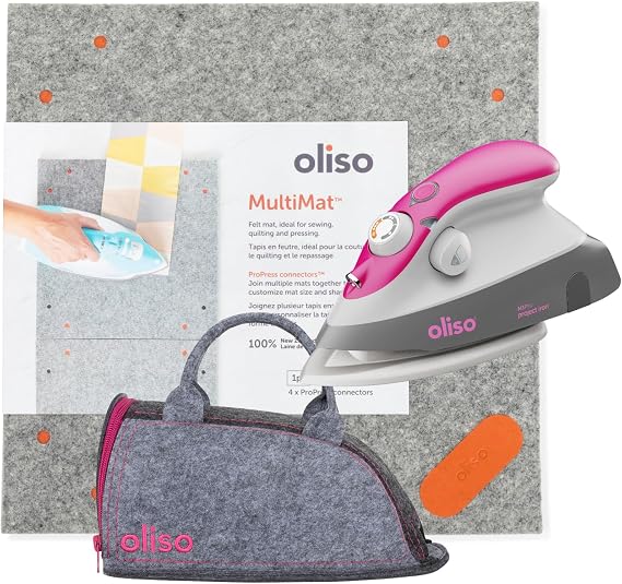 Oliso M3Pro Project Steam Iron with Solemate (Raspberry) + Mini Carry Bag (Raspberry) + MultiMat Wool Pressing Pad