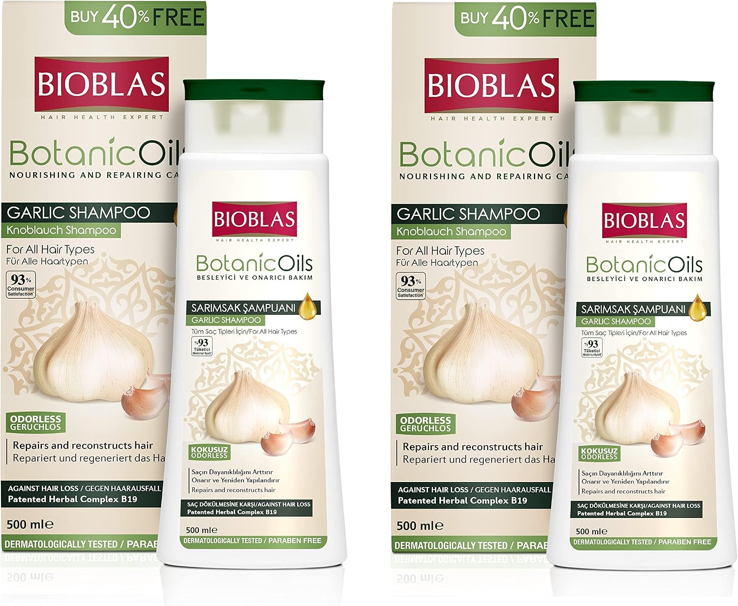 2 x Garlic Shampoo 500 ml Bioblas, Odourless, Anti Hair Loss Women and Men Economy Pack