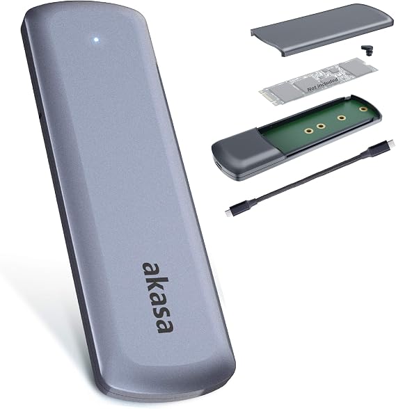Akasa Portable M.2 SATA / NVMe SSD to USB 3.2 Gen 2 Aluminium Enclosure | Tool-Free SSD External Enclosure | 10Gbps Transfer Rate | Tech for Techs Recommended | Space Grey | AK-ENU3M2-05