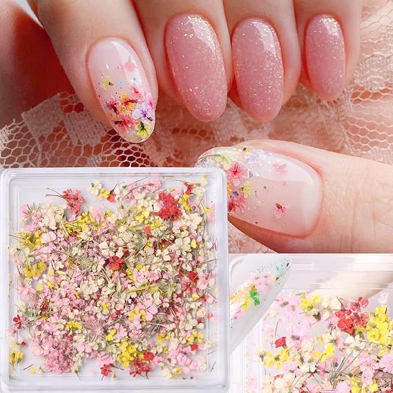 3D Dried Flowers for Nails, Spring Flower Nail Art Stickers 1Box Dried Flowers for Resin Crafts Colorful Small Natural Floral Dried Flower Decals for Summer Acrylic Nails Design Manicure Accessories