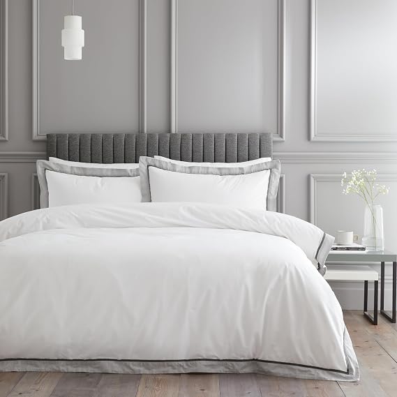 Bianca Mayfair 200 Thread Count Cotton Single Duvet Cover Set with Pillowcase White/Silver Grey