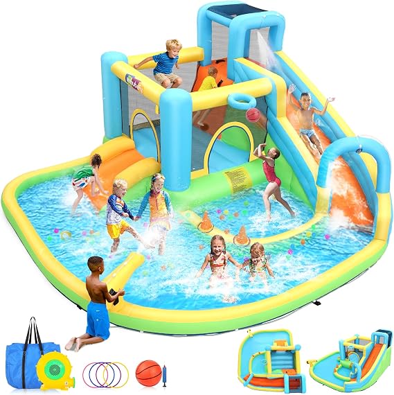 AKEYDIY Inflatable Bounce House Water Slide for Kids 3-12 Backyard