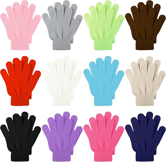 Cooraby 12 Pairs Kid's Winter Magic Gloves Children Stretchy Warm Magic Gloves Boys or Girls Knit Gloves for 6-12 Years