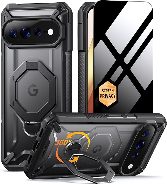 TONGATE for Pixel 10 Pro XL Case with 360 Spin Magnetic Stand, Black