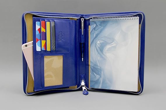 Noda Leather padfolio a5, Zipped Notepad Holder, Leather Portfolio a5 (Blue)