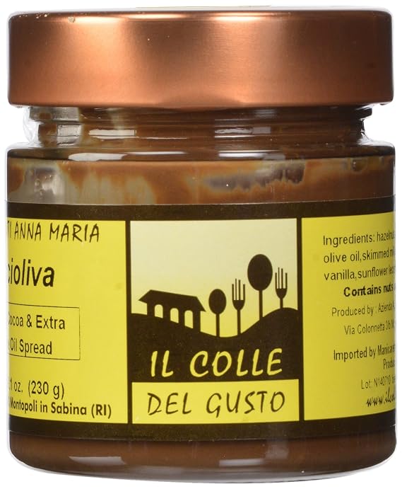 Il Colle Del Gusto Smooth Hazelnut Chocolate Spread with Extra Virgin Olive Oil, Noccioliva, 8.1 Ounce