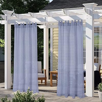 LORDTEX Burlap Linen Look Outdoor Curtain for Patio - 2 Panels Waterproof Tab Top Sheer Curtains for Pergola, Porch, Cabana and Gazebo IndoorOutdoor Voile Sheer Drapes, 52 x 84 Inch, Navy