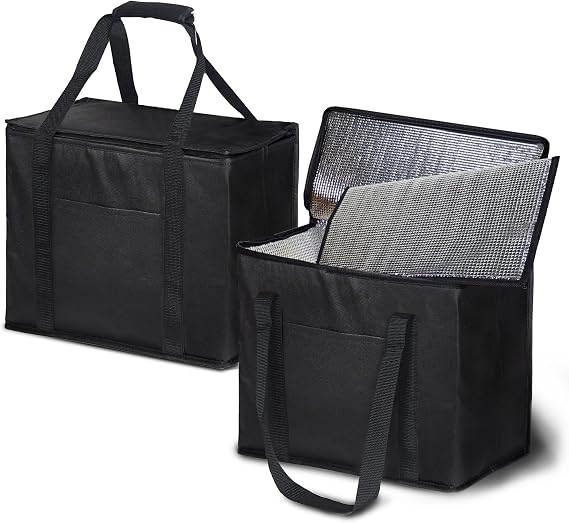 2 Pack Reusable Insulated Shopping Bags, Thick Fabric with Bottom Insert