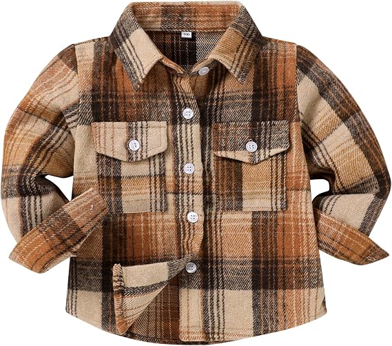 Kids Little Boys Girls Baby Long Sleeve Button Down Red Plaid Flannel Shirt Plaid Girl Boy NB-6T