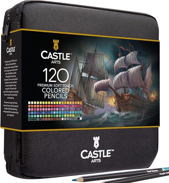 Castle Art Supplies 120 Coloring Pencils and 48 Metallic Colored Pencils Bundle | Quality Wax Cores with Shimmering Shades for Artists, Professionals, and Colorists | In Convenient Zipper Cases