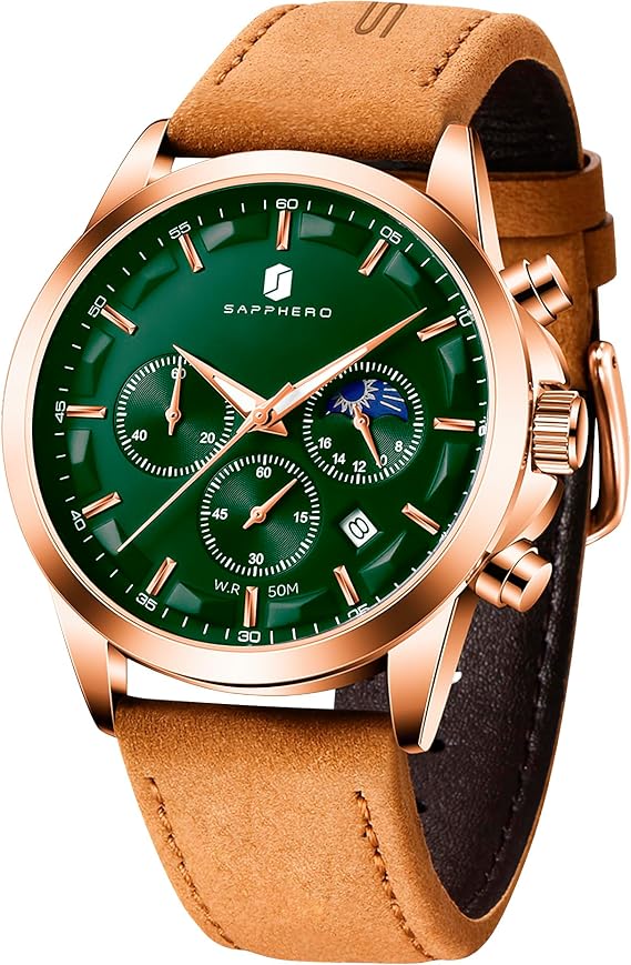 BENYAR Men's Watch Waterproof Chronograph Luminous Classic Watches Leather Strap Large Dial Date Analogue and Anti-Scratch Elegant Gift (Black Black)