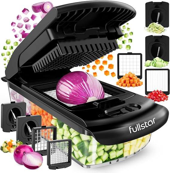 Vegetable Chopper Vegetable Cutter - Veggie Onion Salad Food Chopper Manual - Potato Chipper - Veg Chopper and Dicer - Kitchen Tools & Gadgets (4-in-1 Black)