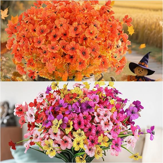 AmyHomie 36 Bundles Orange Fall Artificial Flowers for Outdoor Fall Decor