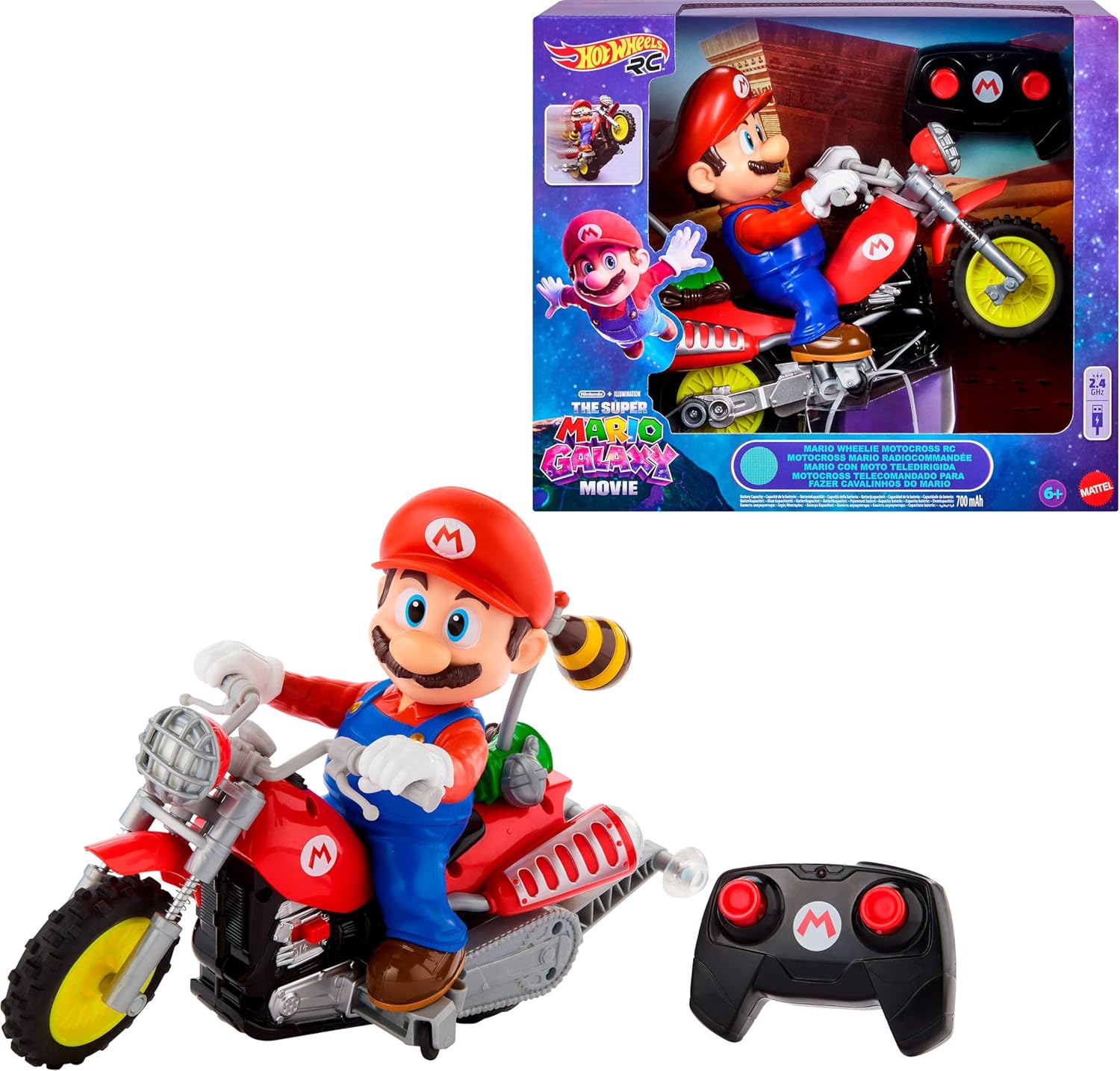 Hot Wheels, Includes 1 Mario Wheelie Motocross RC and remote control, JML15