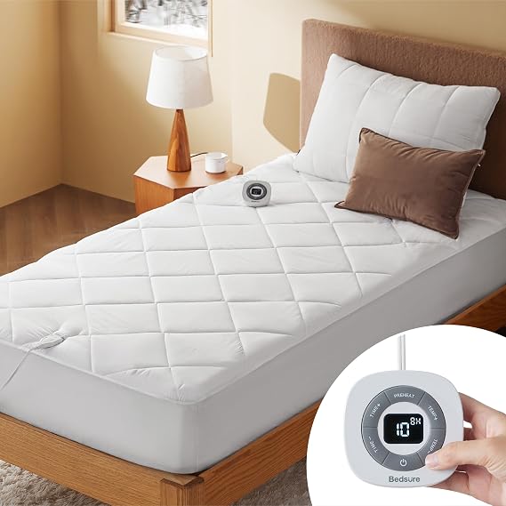 Bedsure Heated Mattress Pad Twin XL, Cozy Bed Warmer with Preheat & Memory