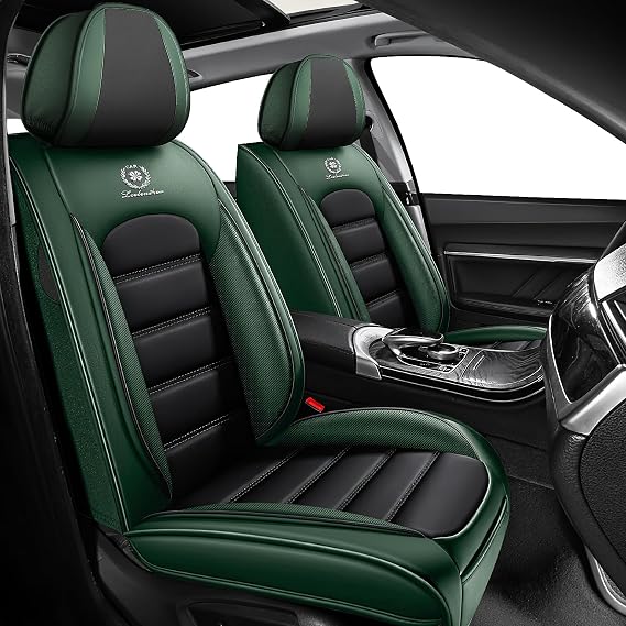 Front Set for Ford Taurus Seat Covers 2000-2019, Waterproof Nappa Leather Car Seat Protector, Anti-Slip & Comfortable Car seat Cover (Standard 2 Seats Black&Green)