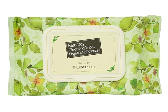 The Face Shop Herb Day 365 Cleansing Wipes - Make Up Remover Face Wipes with Rosemary Extract - Non-Irritating - Refreshing, Brightening, Moisturizing - Korean Skin Care