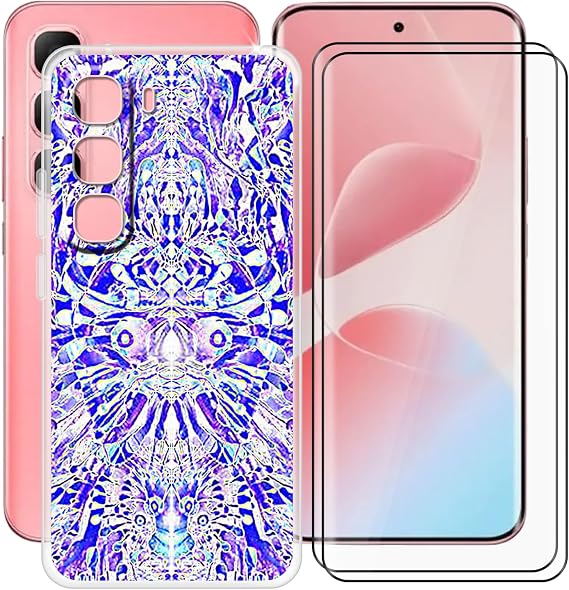 Clear Case for Infinix Hot 60 Pro Plus (6.78") with 2 x Tempered Glass Protective Film, Slim Shockproof Soft TPU Cover, 360 Drop-Proof Phone Case for Infinix Hot 60 Pro Plus - Mirror Image