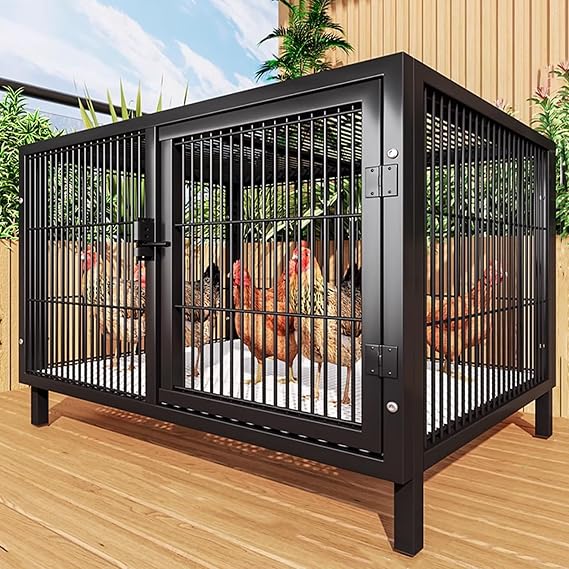 Heavy Duty Metal Chicken Coop with Automatic Door Lock, Spacious Poultry Cage - 2CM Secure Mesh for Ducks, Rabbits, Quails & Small Animals(Black,100 * 50 * 60CM)