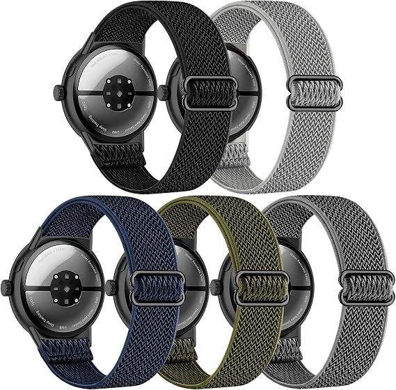 5 Pack Stretchy Nylon Compatible with Google Pixel Watch 4/3 45mm Band for Women Men, Elastic Adjustable Straps Soft Sport Wristbands Replacement for Pixel Watch 4/3 45mm Accessories