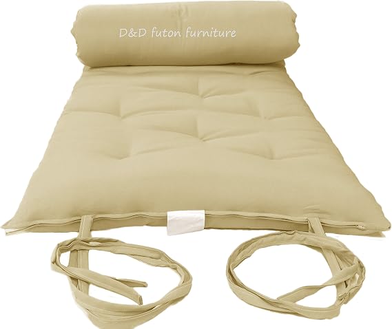 D&D Futon Furniture Cotton/Foam Traditional Japanese/Thai Floor Rolling Futon Mattresses, Yoga Meditation Mats, 3x30x80 Tan
