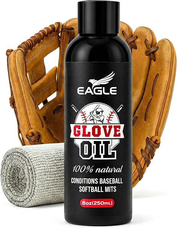 Eagle Baseball Glove Oil Conditioner with Applicator Cloth - 250mL (8.45oz) Glove Oil for Break-in & Glove Treatment - Leather Softener & Conditioner for Baseball, Softball Mitts