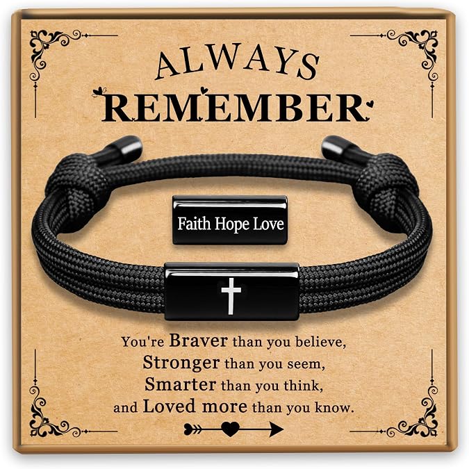 PEALICIOUS Cross Bracelet for Boys, Joshua Birthday Son Gifts for Teens